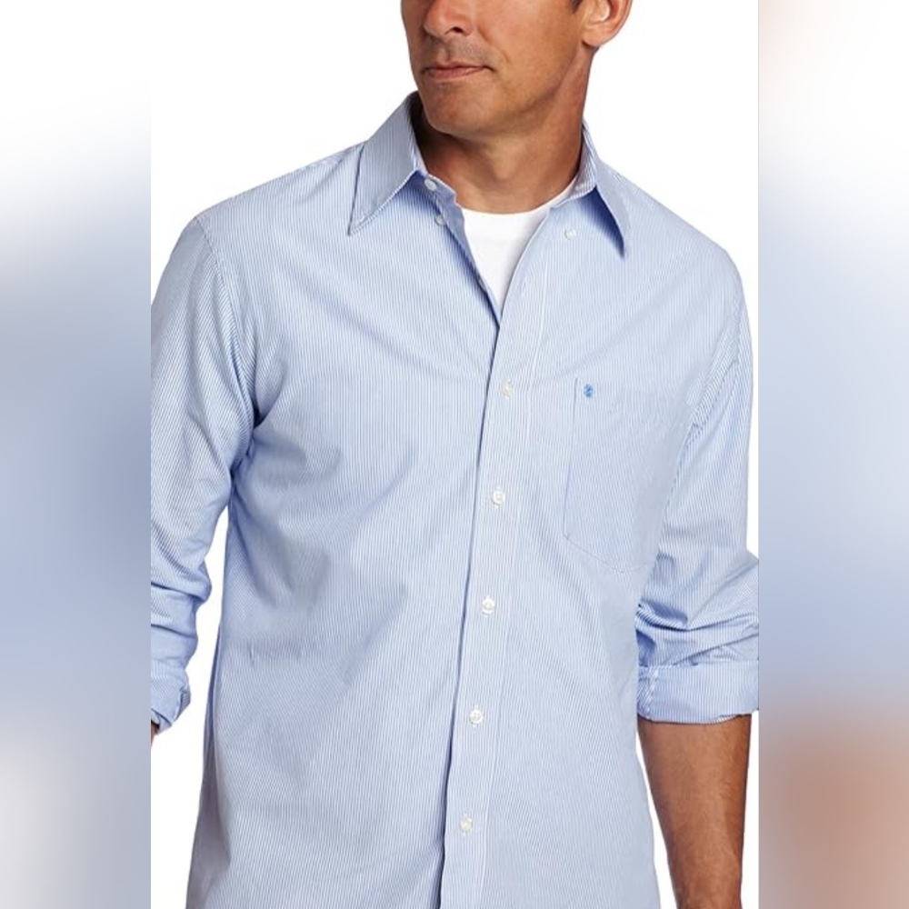 Izod men's blue and white pinstripe shirt. Size large. - Picture 3 of 5